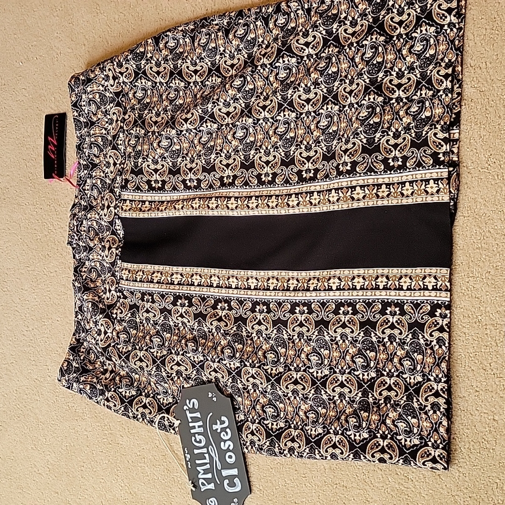 Midnight Velvet Skirt New 16 Black White Brown Tan Paisley